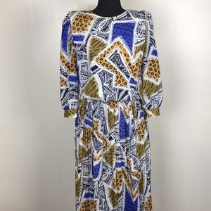 Vintage African Print Pleated Dress